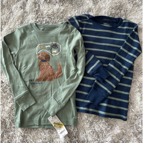 Carters Just For You Pajama Top Set Size 4T Blue Green NWT Puppy Stripes - Picture 2 of 6